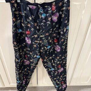 SilkLand 100% silk Floral Embroidered Pants - Black and Multicolor